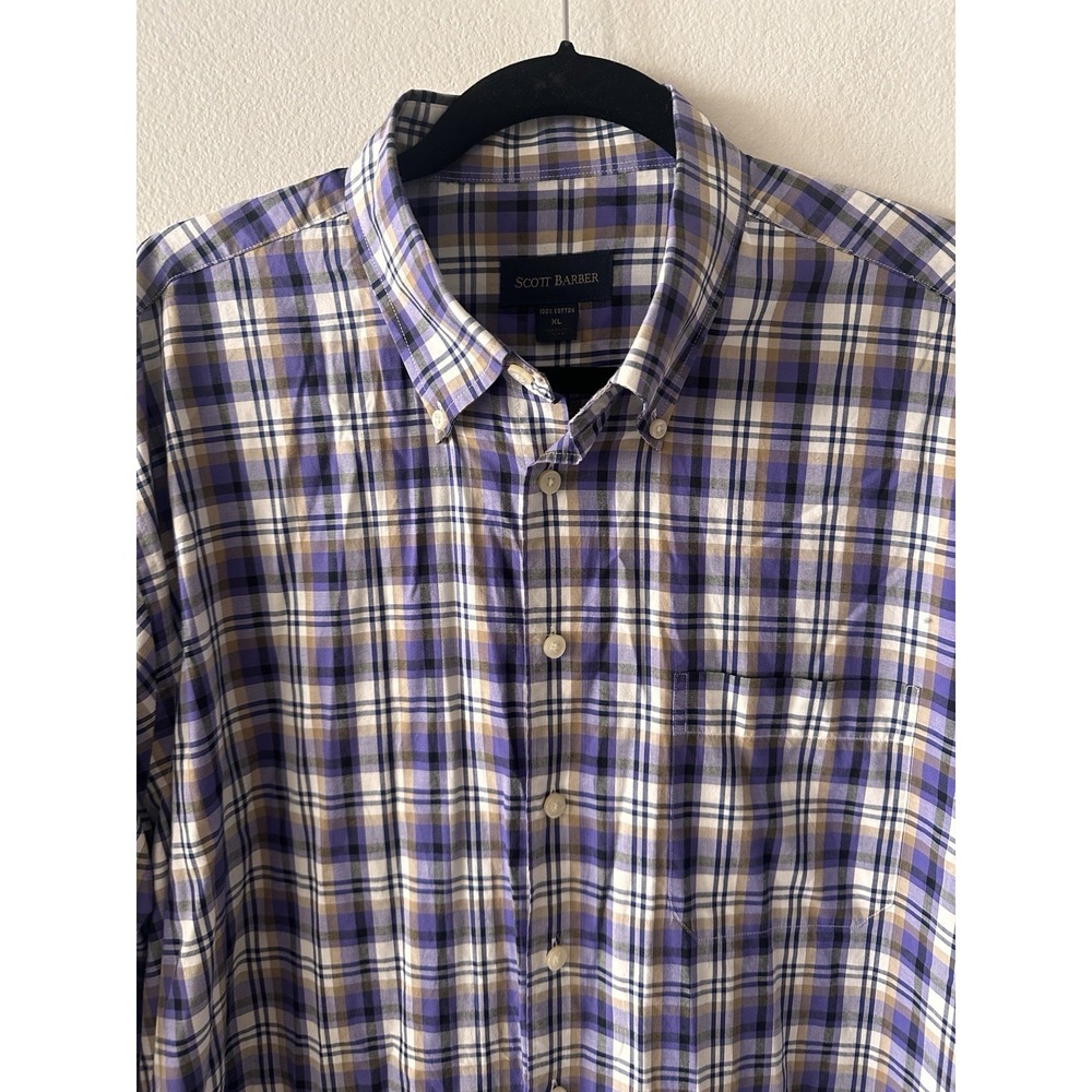Scott Barber L/S Button Down Cotton Casual Dress Shirt Men's XL  Purple Plaid